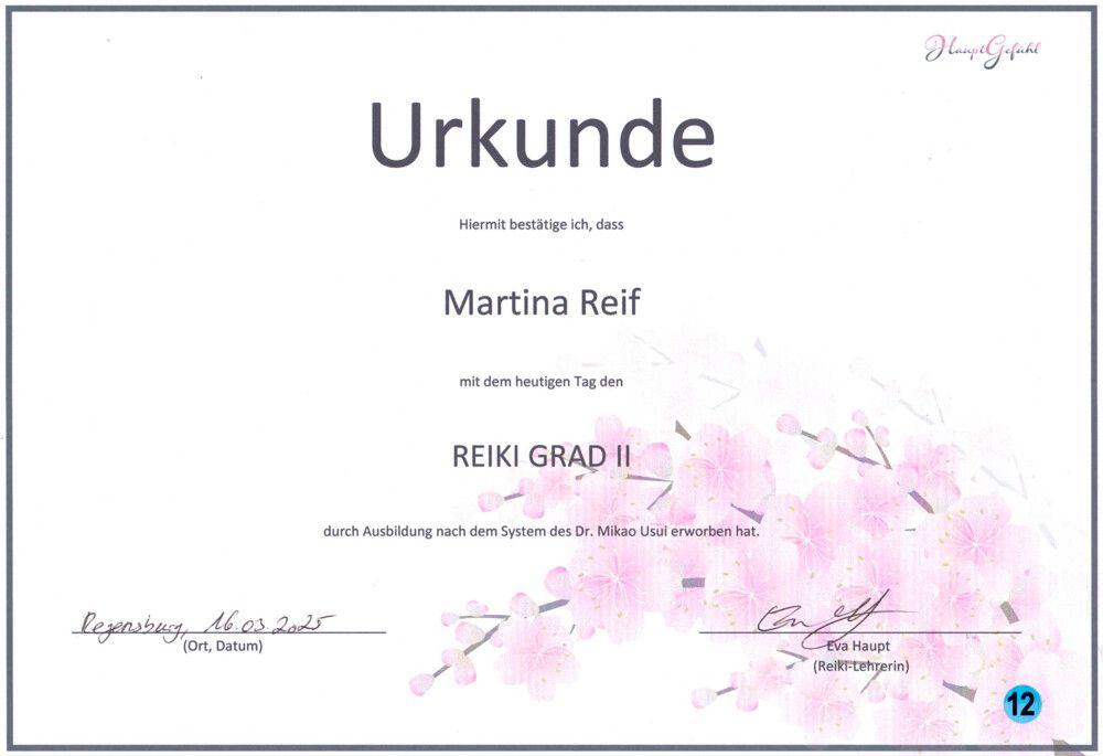 Urkunde Reiki Grad 2